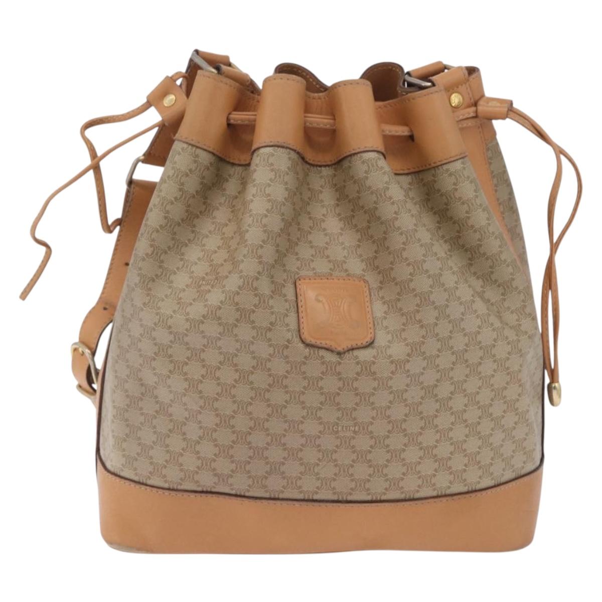 CELINE Macadam Canvas Shoulder Bag PVC Beige Gold Auth 213030