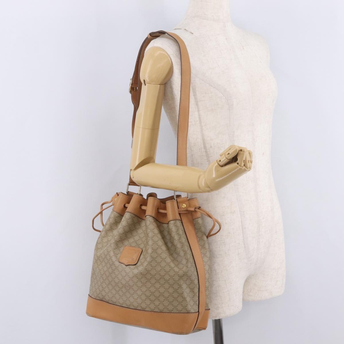 CELINE Macadam Canvas Shoulder Bag PVC Beige Gold Auth 213030