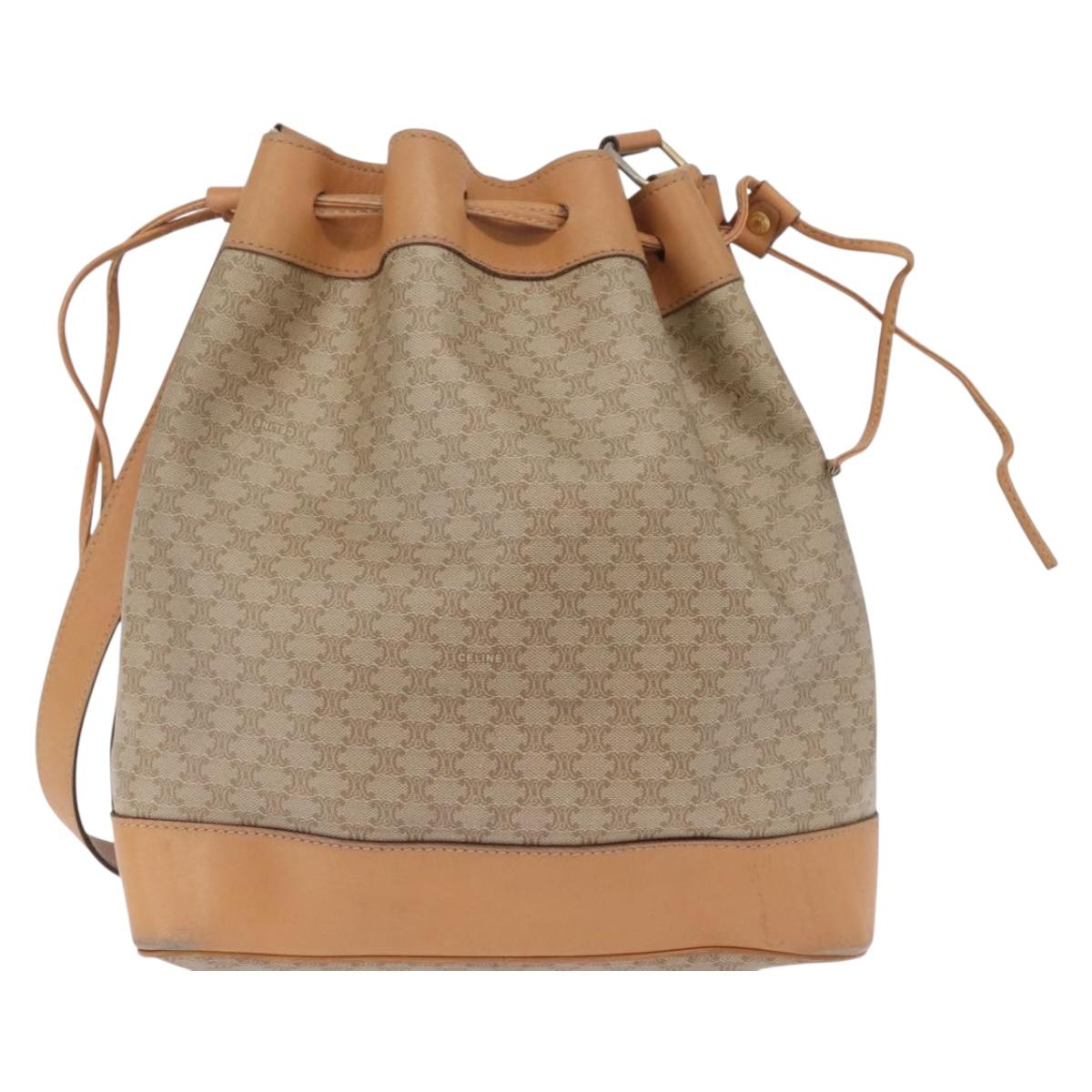 CELINE Macadam Canvas Shoulder Bag PVC Beige Gold Auth 213030