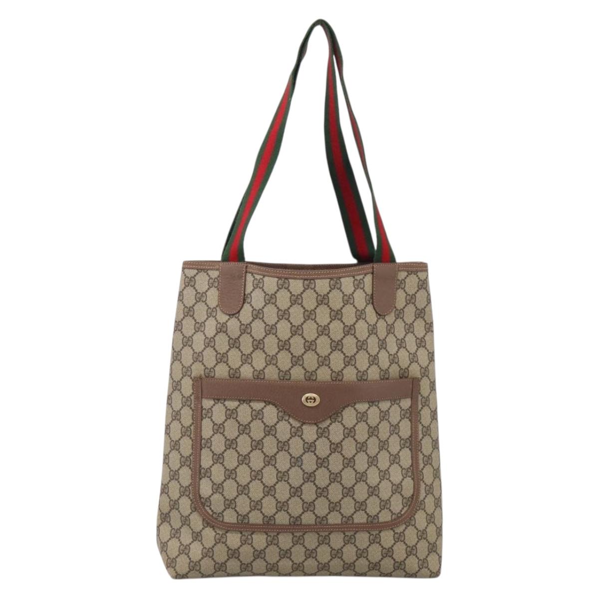 GUCCI GG Supreme Web Sherry Line Bag PVC Beige Gold 002 123 6487 Auth 213031A