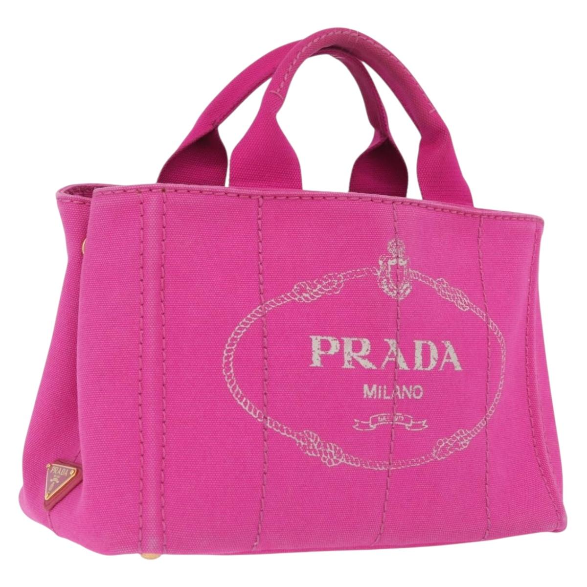 PRADA Canapa PM Hand Bag Canvas Pink Gold Auth 213032A