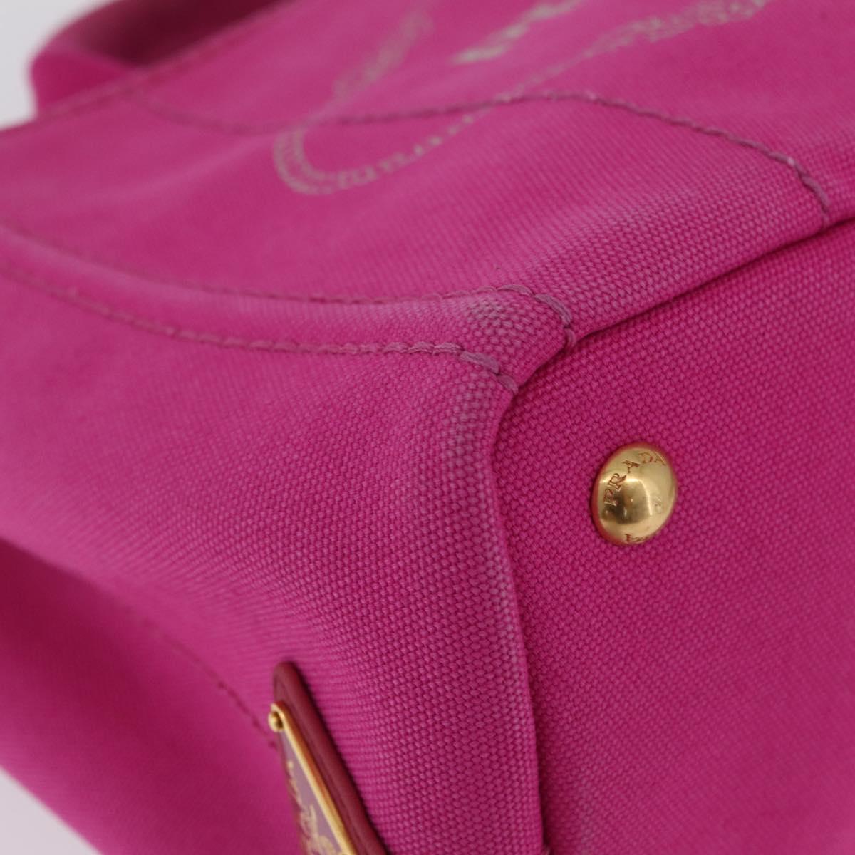 PRADA Canapa PM Hand Bag Canvas Pink Gold Auth 213032A