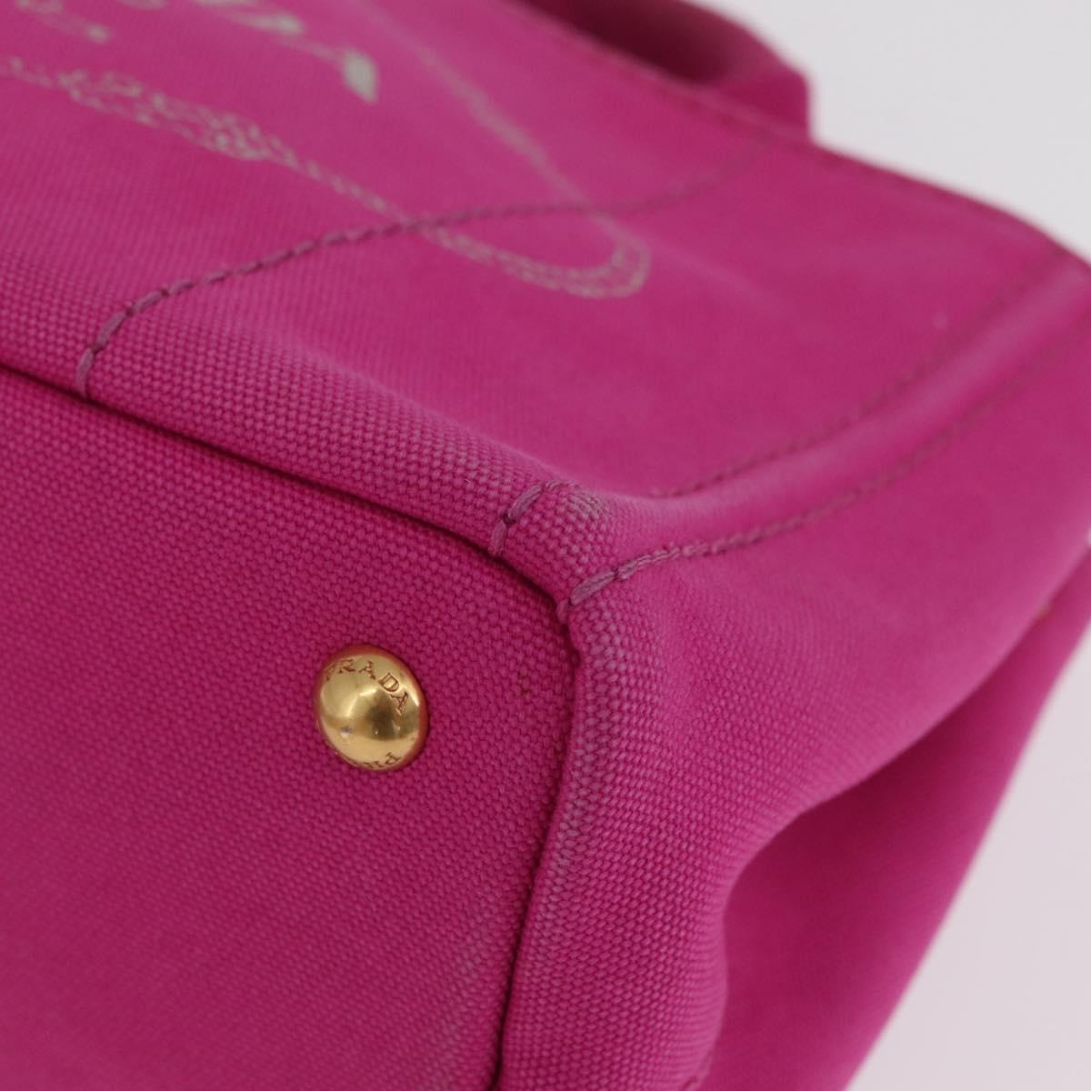 PRADA Canapa PM Hand Bag Canvas Pink Gold Auth 213032A