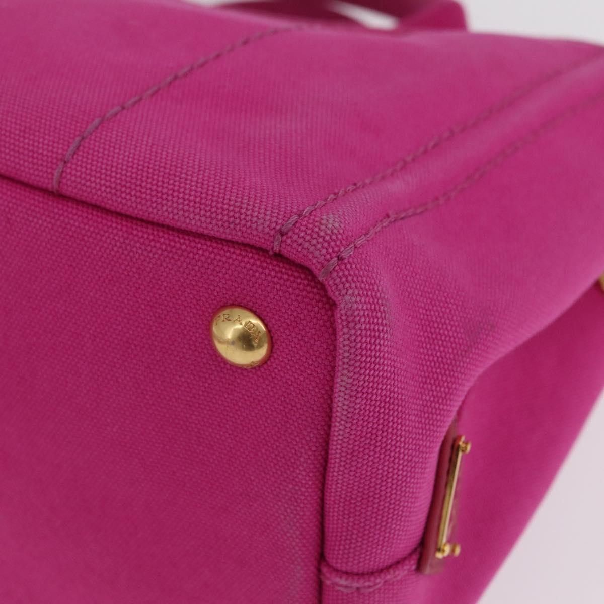 PRADA Canapa PM Hand Bag Canvas Pink Gold Auth 213032A