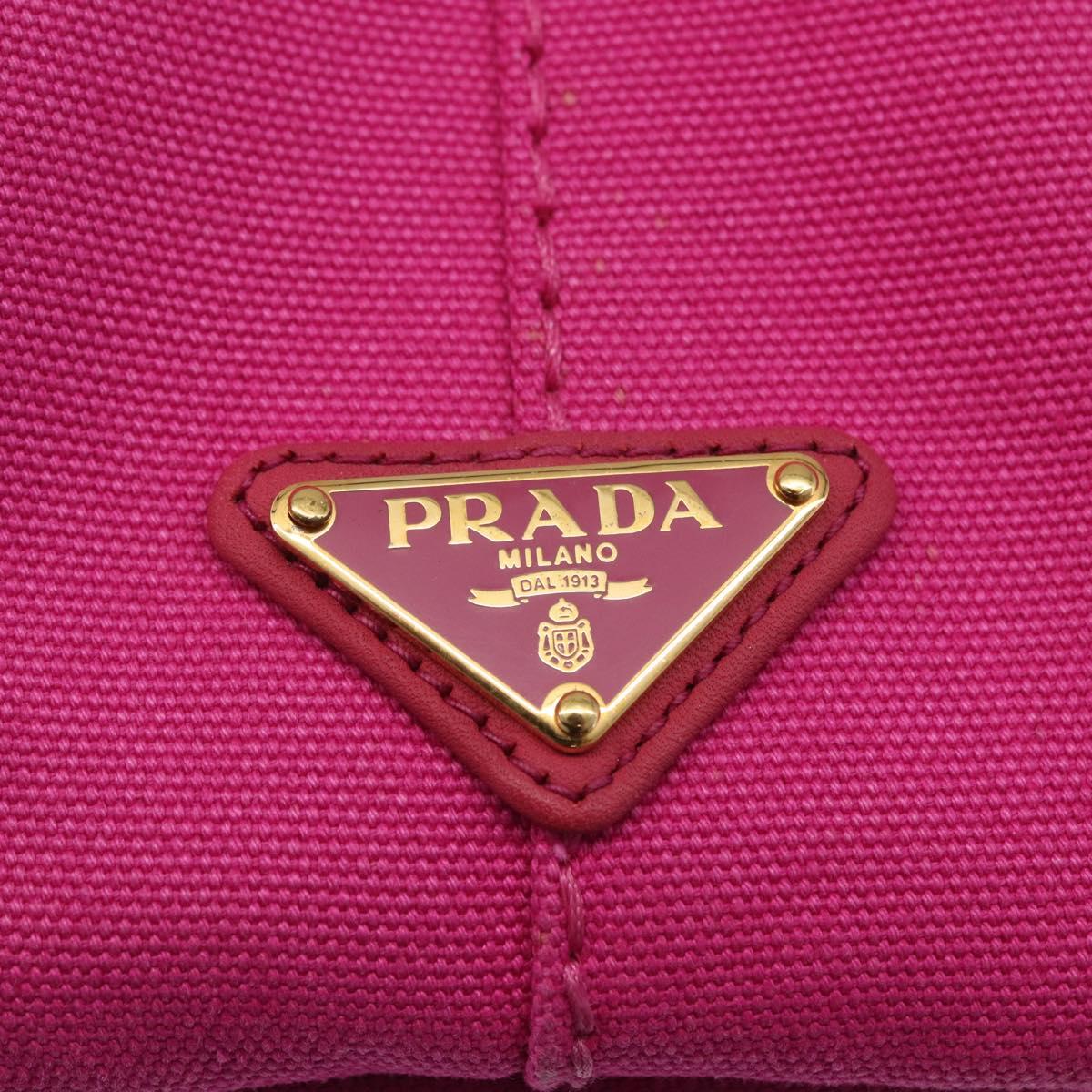 PRADA Canapa PM Hand Bag Canvas Pink Gold Auth 213032A
