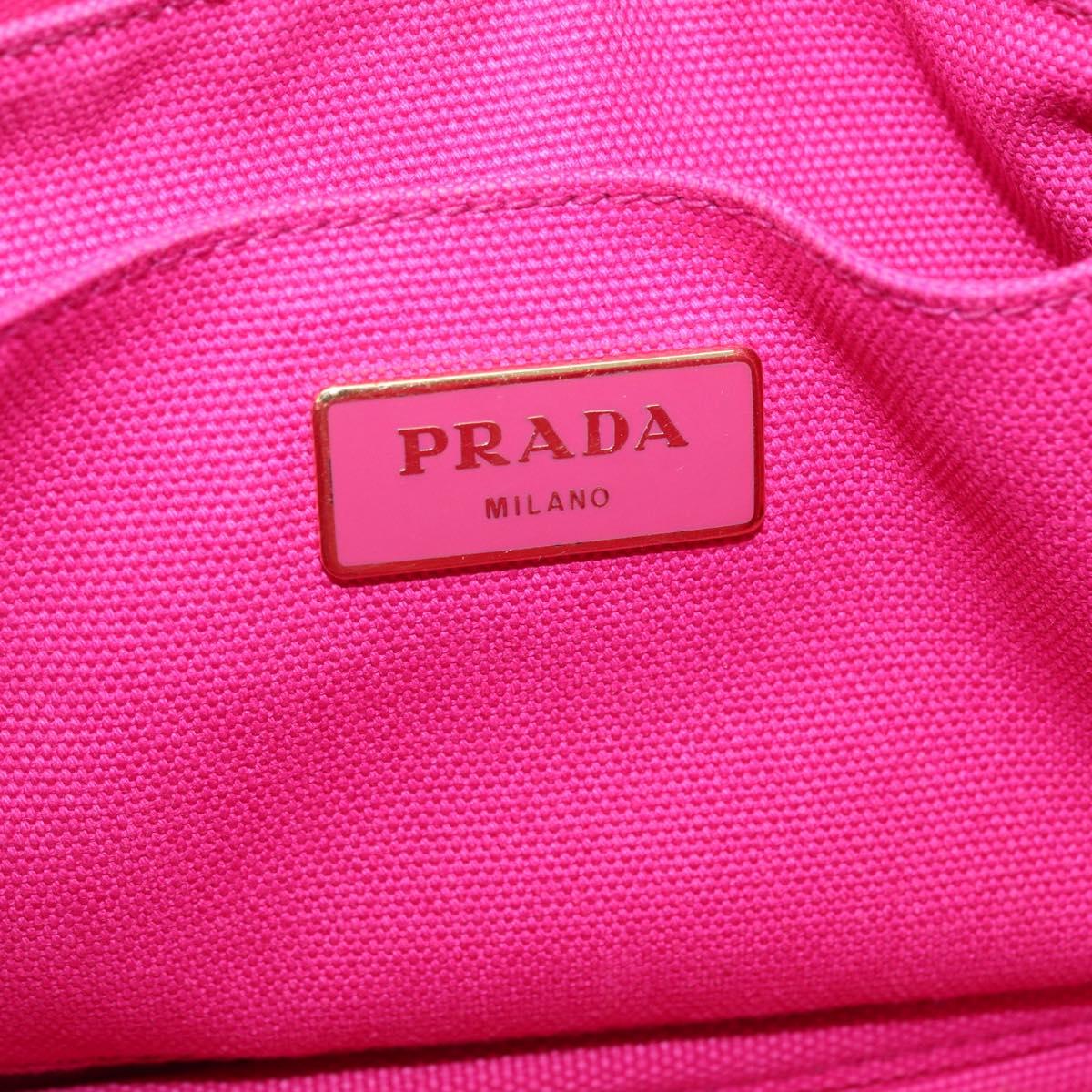 PRADA Canapa PM Hand Bag Canvas Pink Gold Auth 213032A