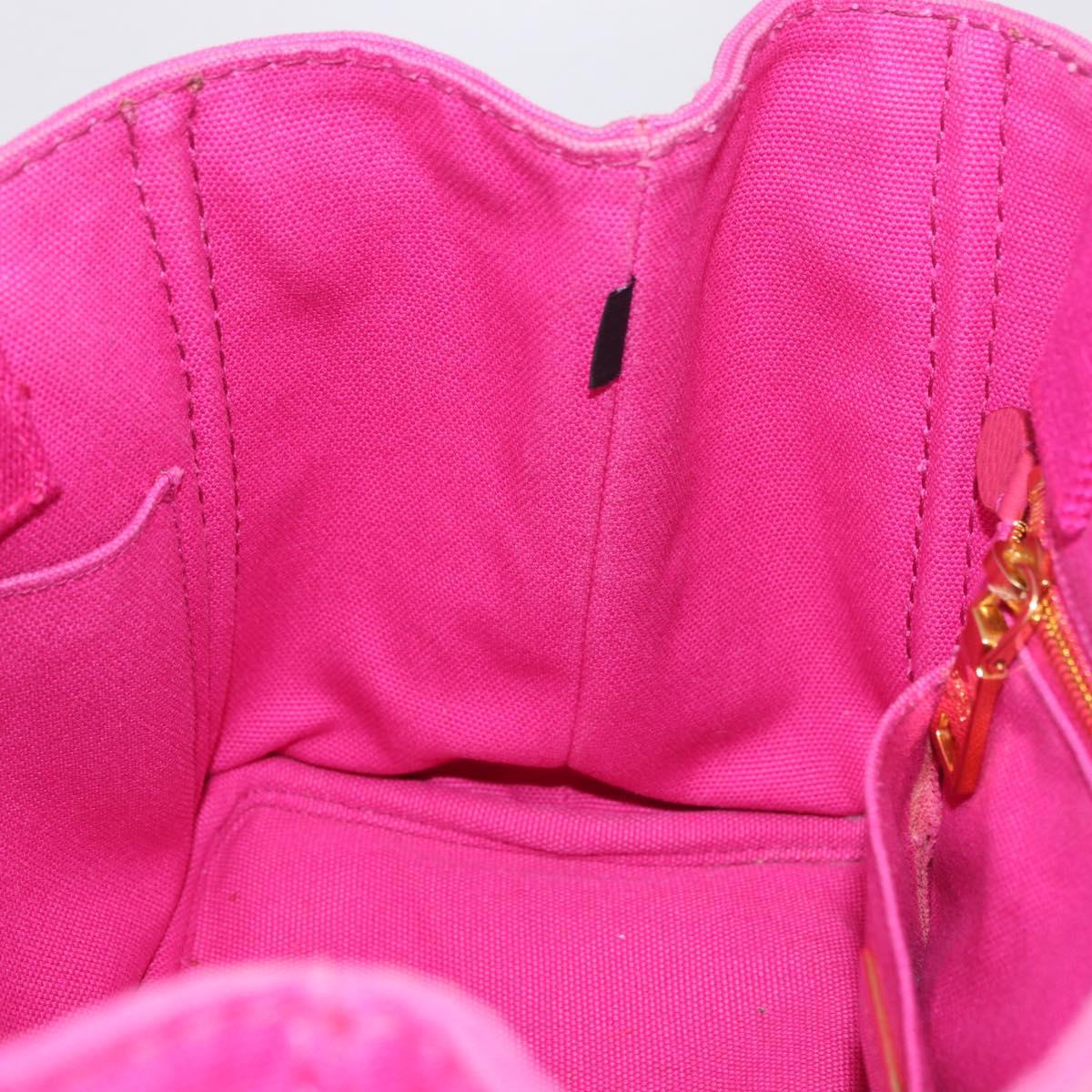 PRADA Canapa PM Hand Bag Canvas Pink Gold Auth 213032A