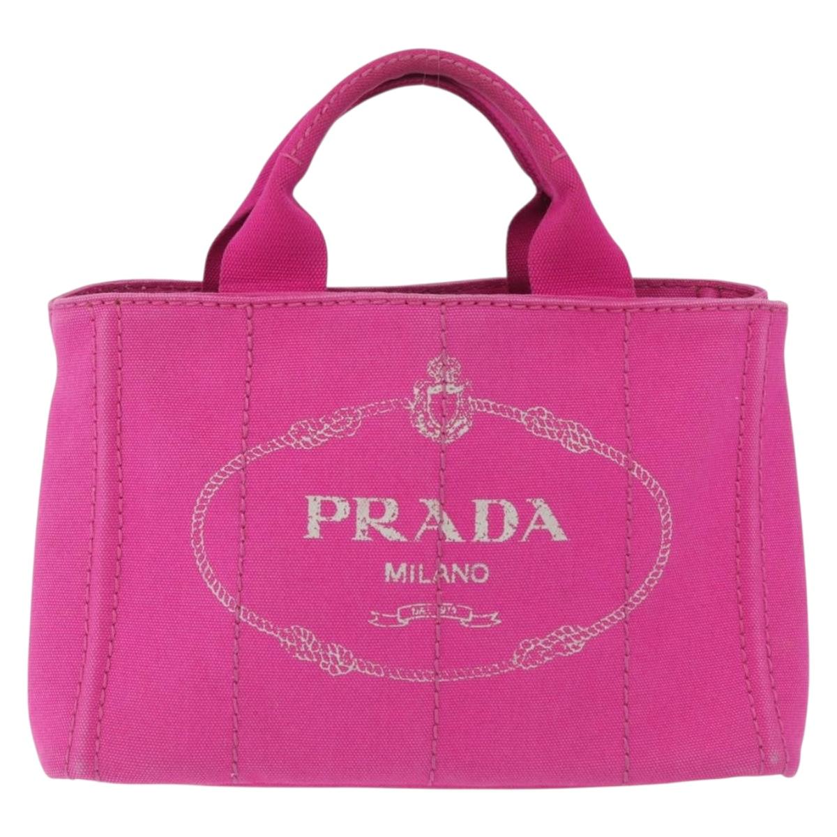 PRADA Canapa PM Hand Bag Canvas Pink Gold Auth 213032A