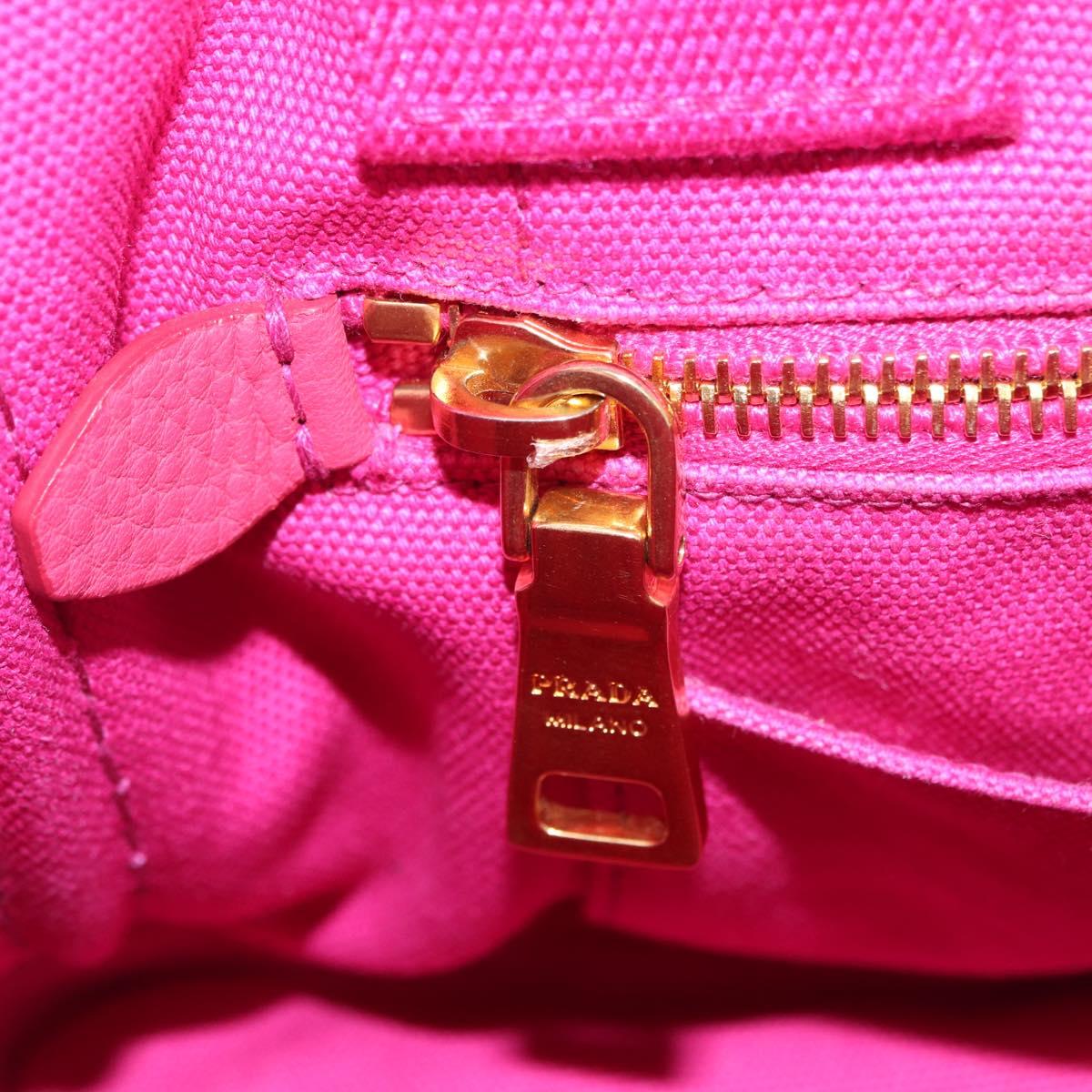 PRADA Canapa PM Hand Bag Canvas Pink Gold Auth 213032A
