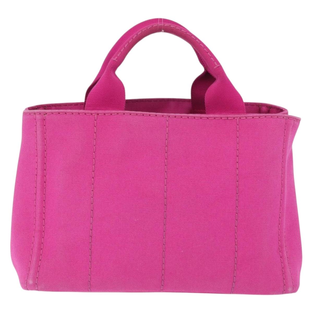 PRADA Canapa PM Hand Bag Canvas Pink Gold Auth 213032A