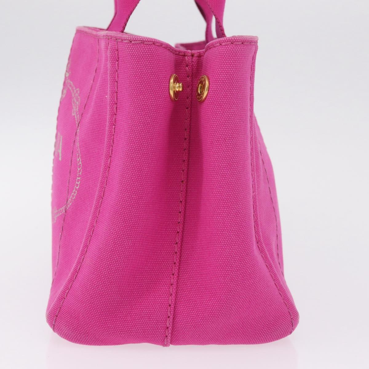 PRADA Canapa PM Hand Bag Canvas Pink Gold Auth 213032A