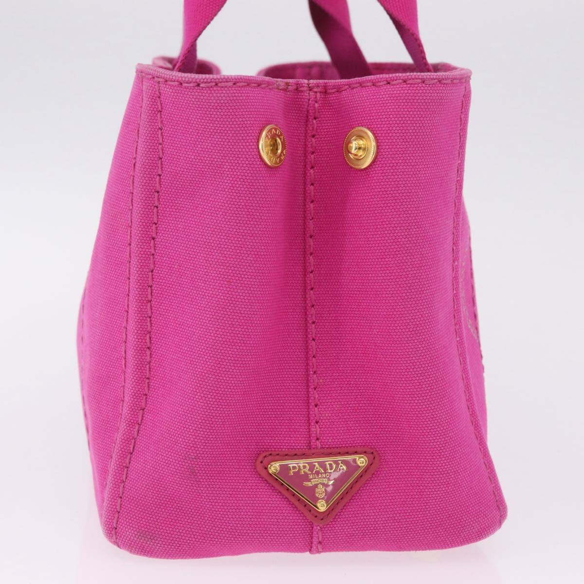PRADA Canapa PM Hand Bag Canvas Pink Gold Auth 213032A