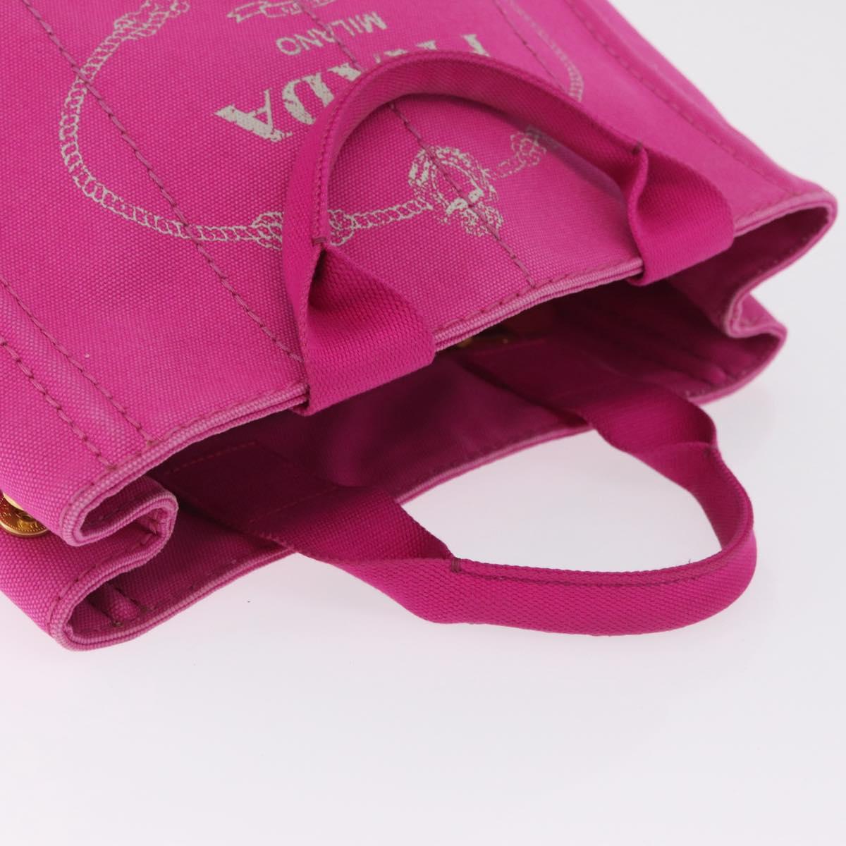 PRADA Canapa PM Hand Bag Canvas Pink Gold Auth 213032A
