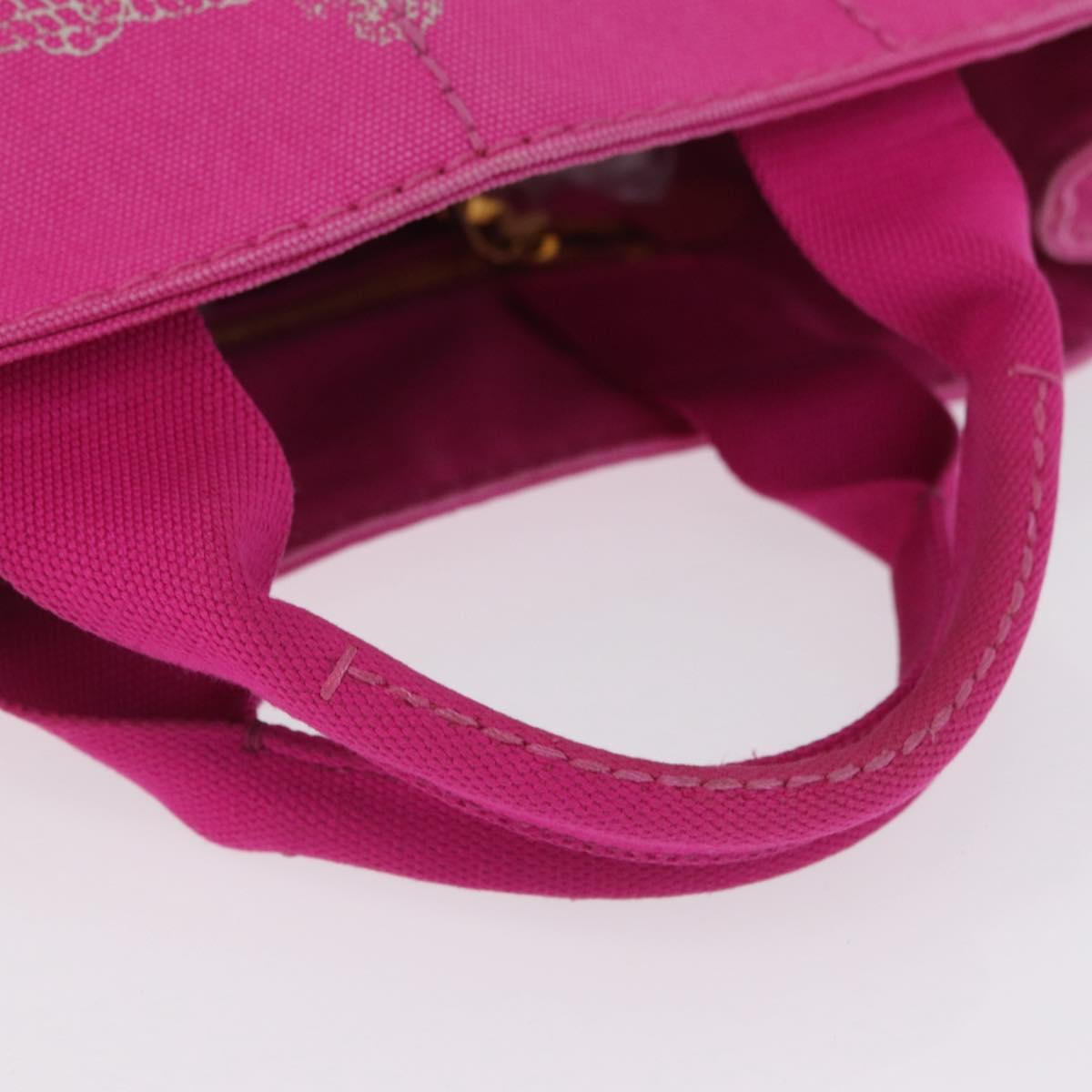 PRADA Canapa PM Hand Bag Canvas Pink Gold Auth 213032A