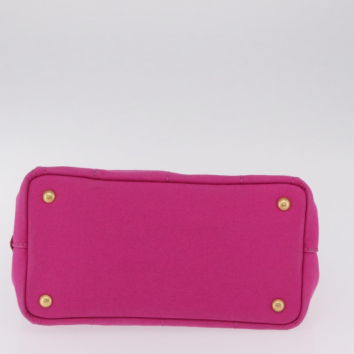 PRADA Canapa PM Hand Bag Canvas Pink Gold Auth 213032A