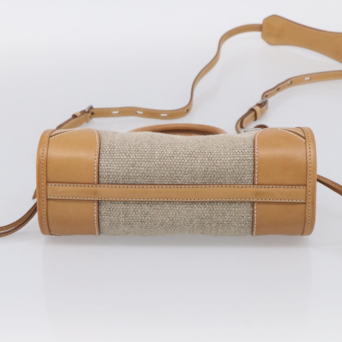 PRADA Bonnie Small Hand Bag Leather Linen 2way Beige Silver Auth 213036M