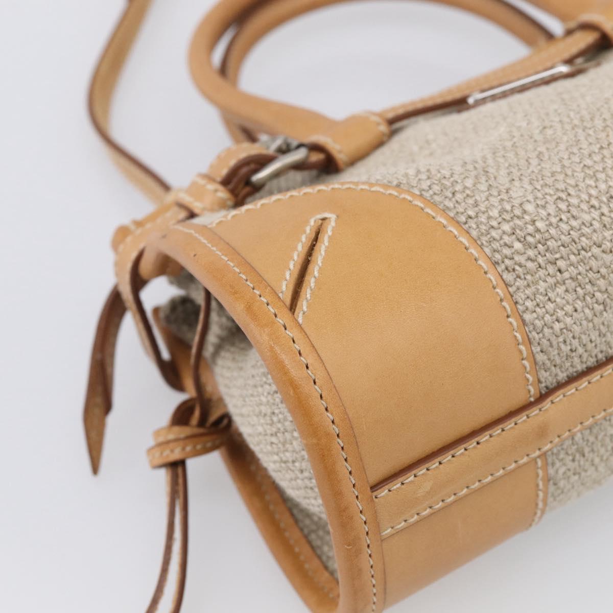 PRADA Bonnie Small Hand Bag Leather Linen 2way Beige Silver Auth 213036M