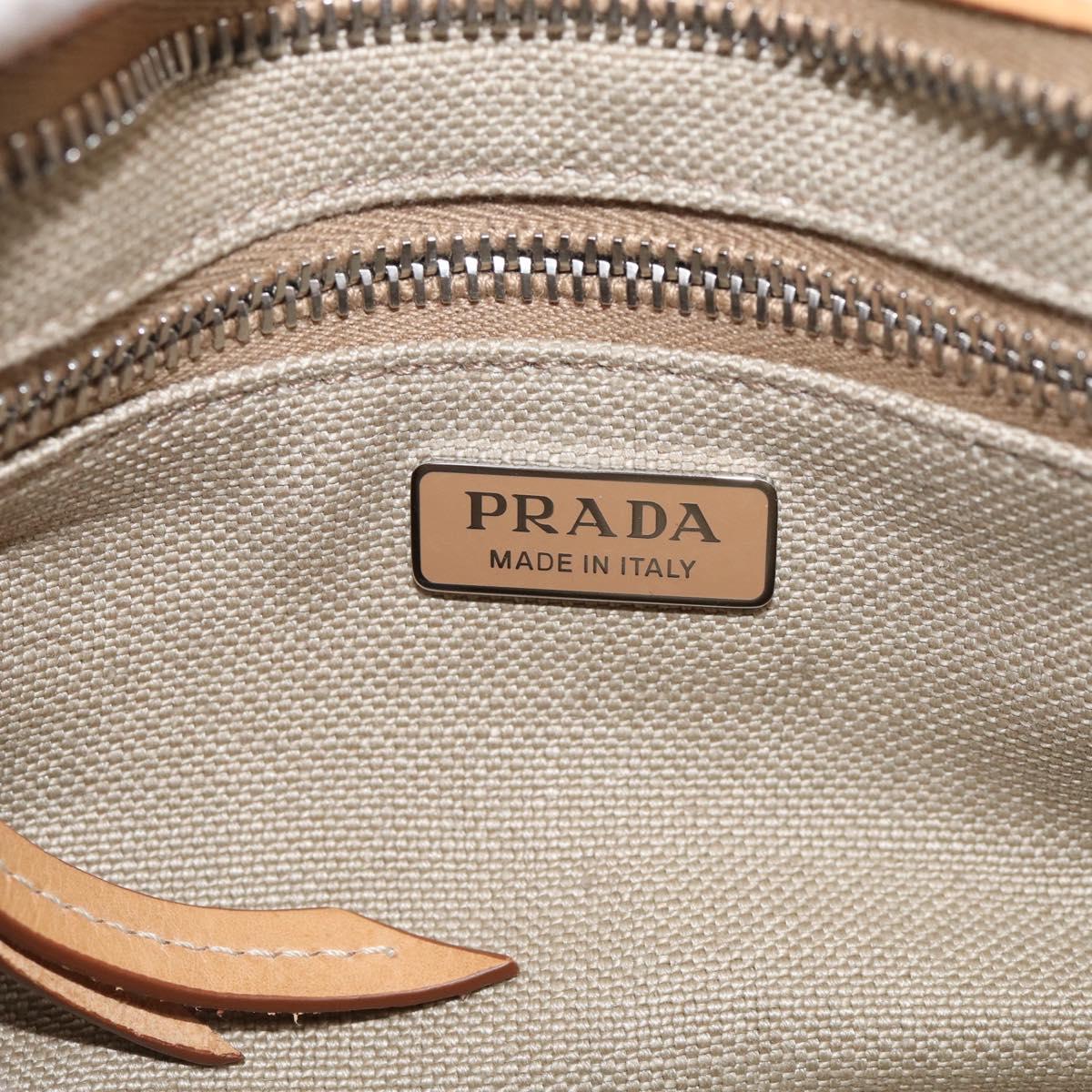 PRADA Bonnie Small Hand Bag Leather Linen 2way Beige Silver Auth 213036M