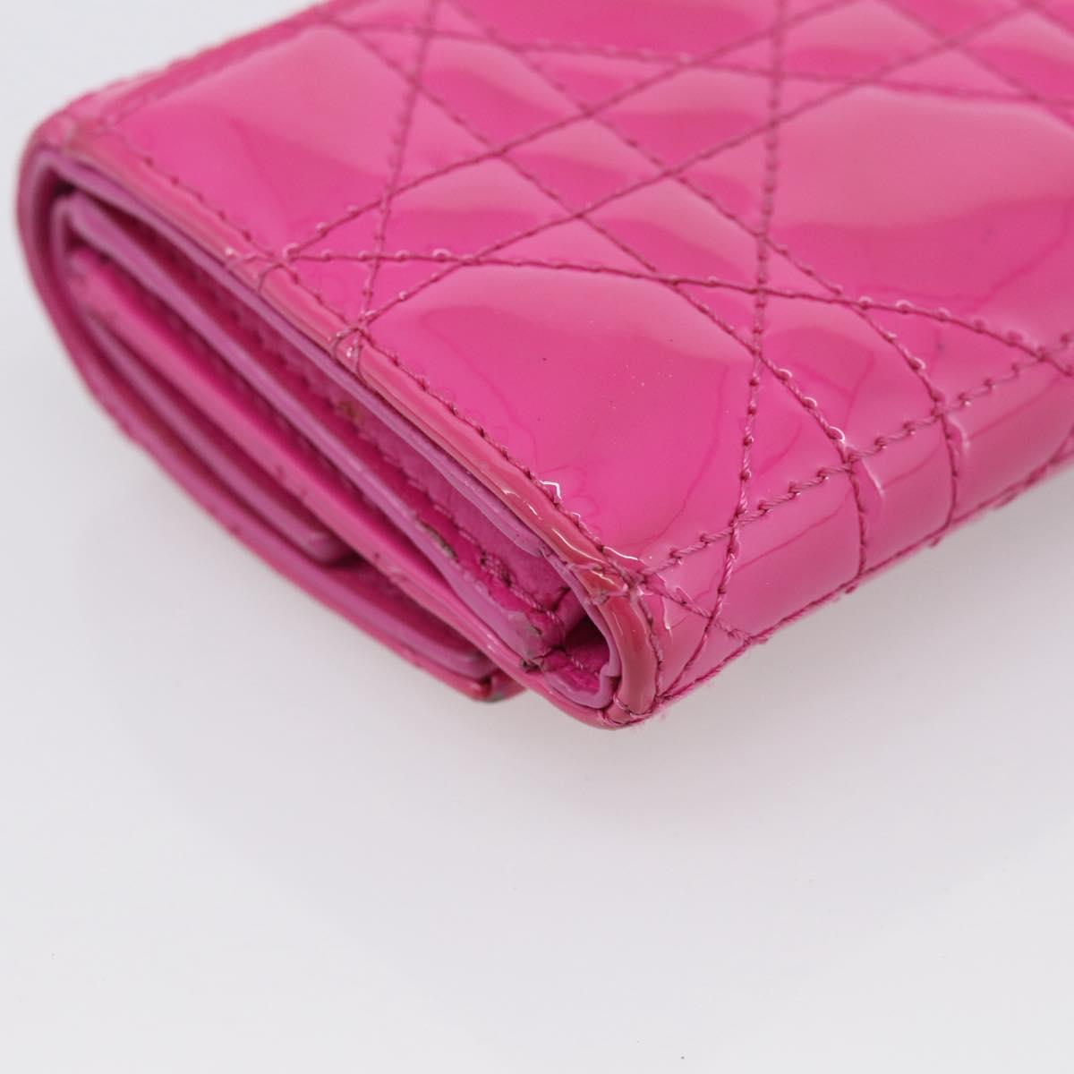 Christian Dior Canage Trifold Wallet Patent leather Pink Gold Auth 213040A