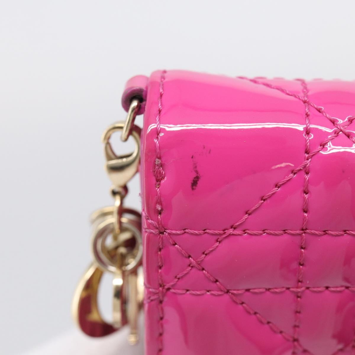 Christian Dior Canage Trifold Wallet Patent leather Pink Gold Auth 213040A