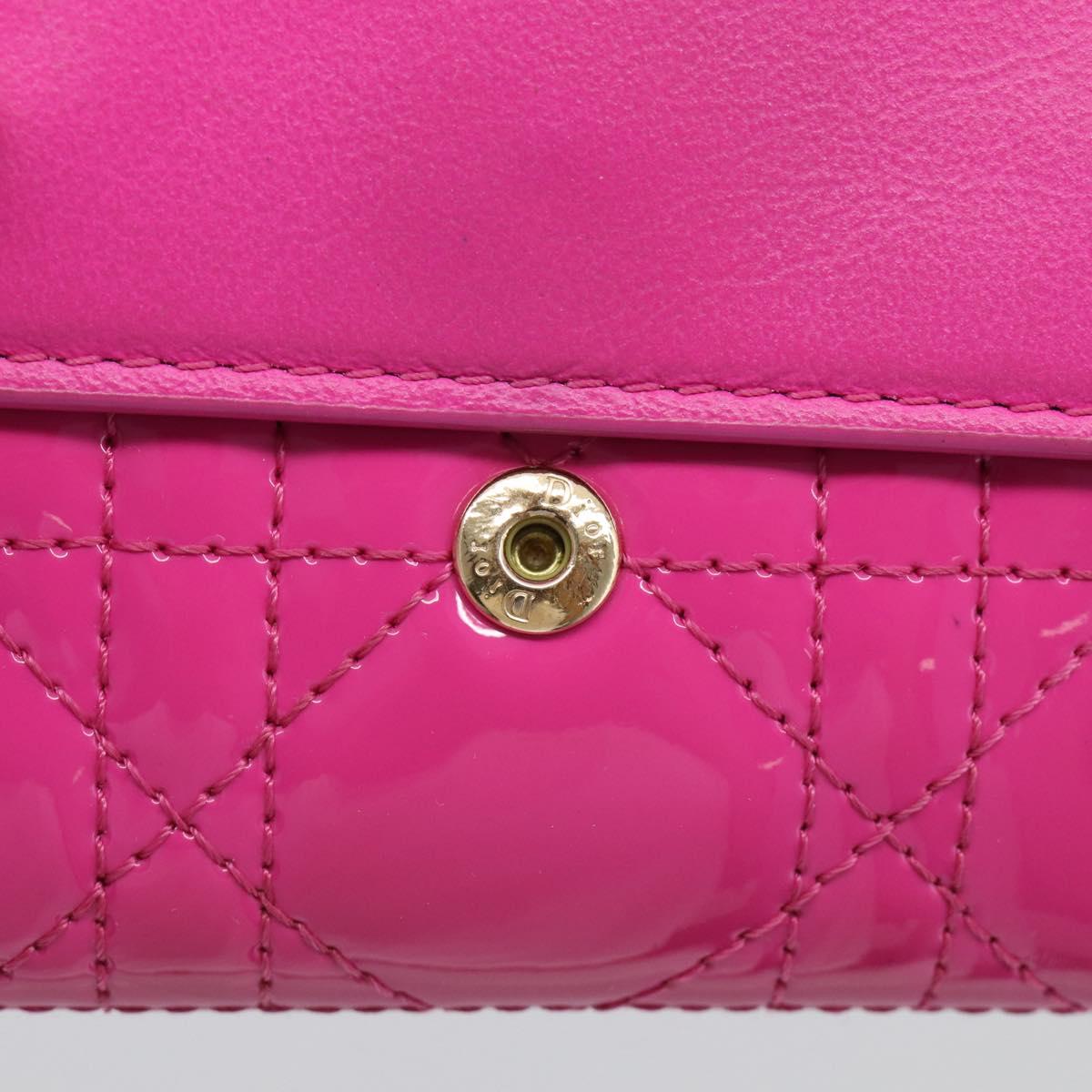 Christian Dior Canage Trifold Wallet Patent leather Pink Gold Auth 213040A