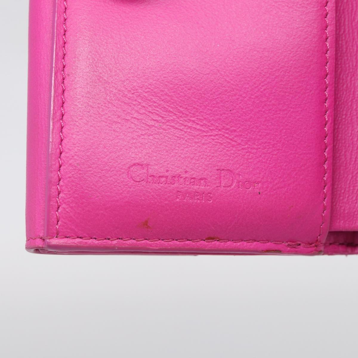 Christian Dior Canage Trifold Wallet Patent leather Pink Gold Auth 213040A