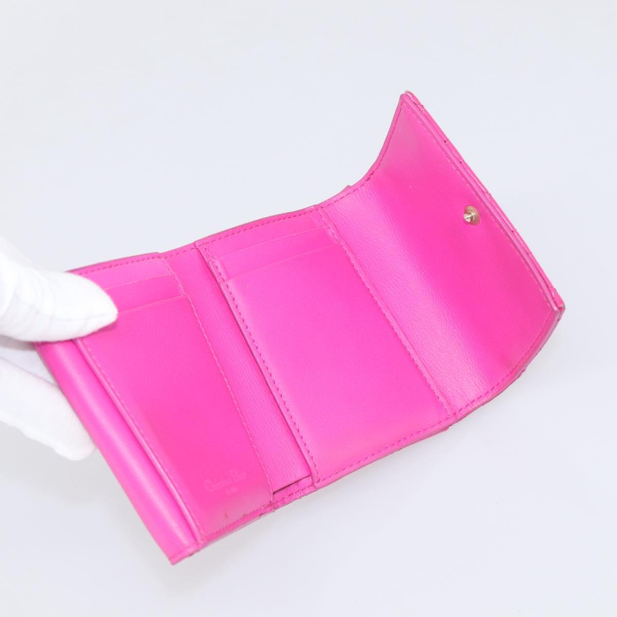 Christian Dior Canage Trifold Wallet Patent leather Pink Gold Auth 213040A