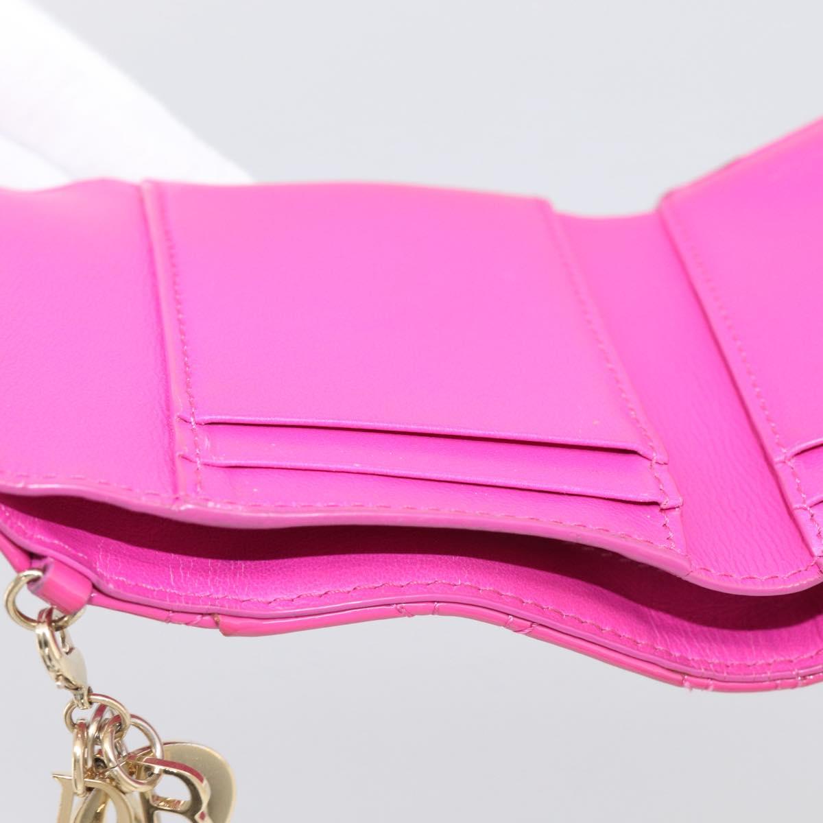 Christian Dior Canage Trifold Wallet Patent leather Pink Gold Auth 213040A