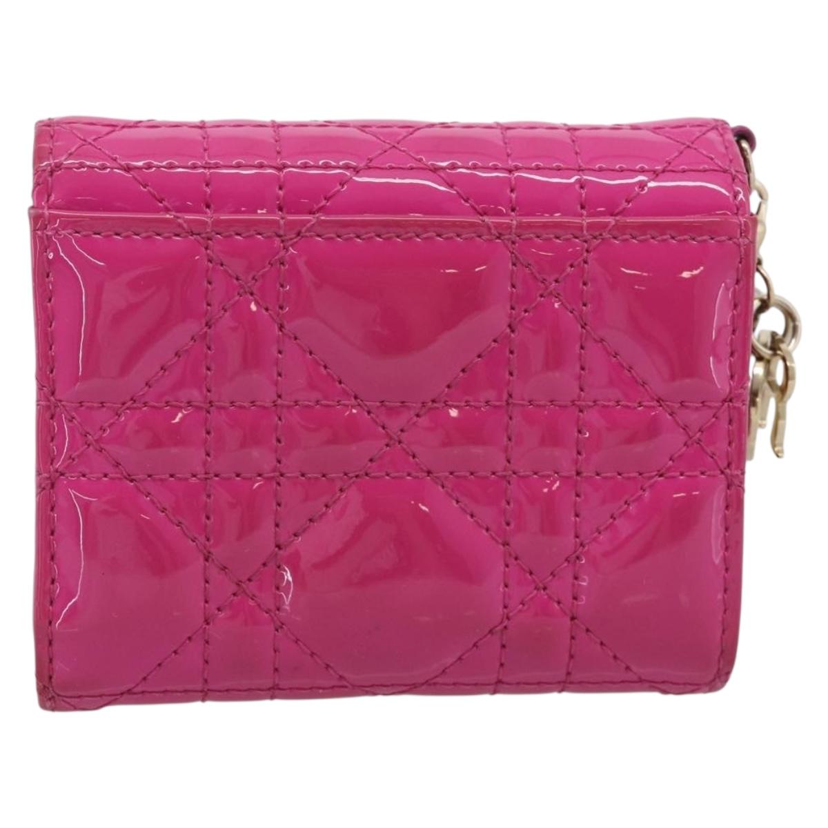 Christian Dior Canage Trifold Wallet Patent leather Pink Gold Auth 213040A