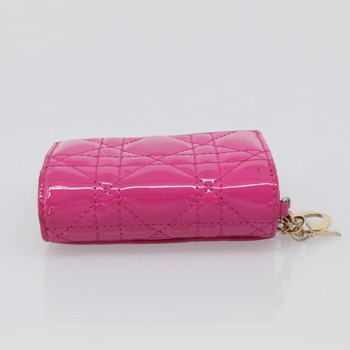 Christian Dior Canage Trifold Wallet Patent leather Pink Gold Auth 213040A