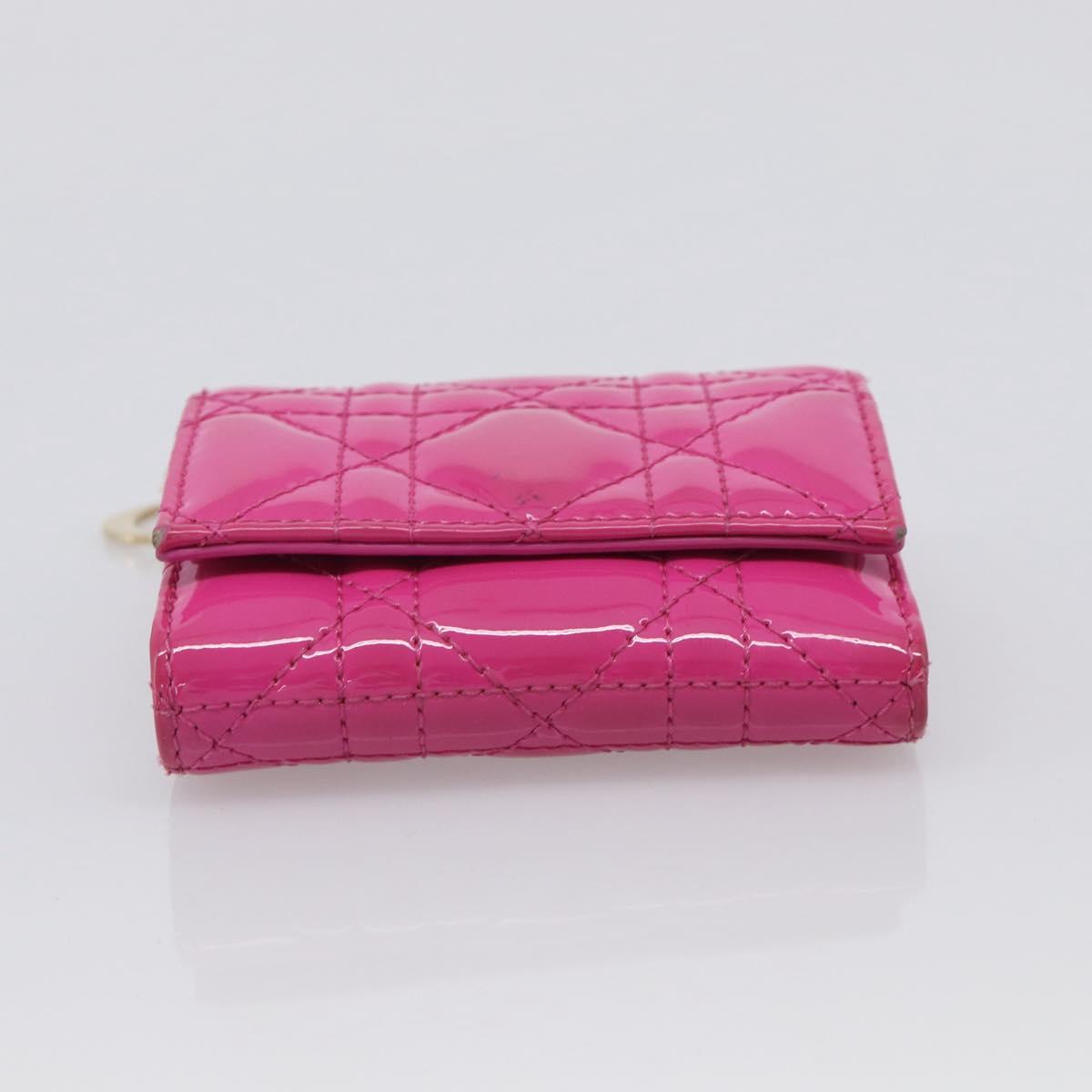 Christian Dior Canage Trifold Wallet Patent leather Pink Gold Auth 213040A