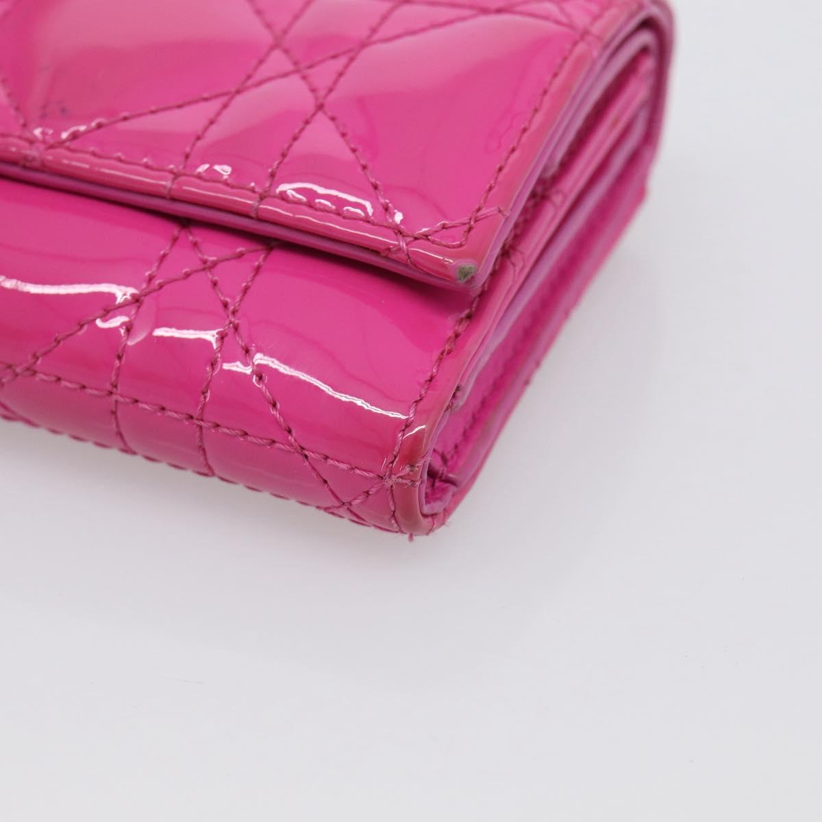 Christian Dior Canage Trifold Wallet Patent leather Pink Gold Auth 213040A
