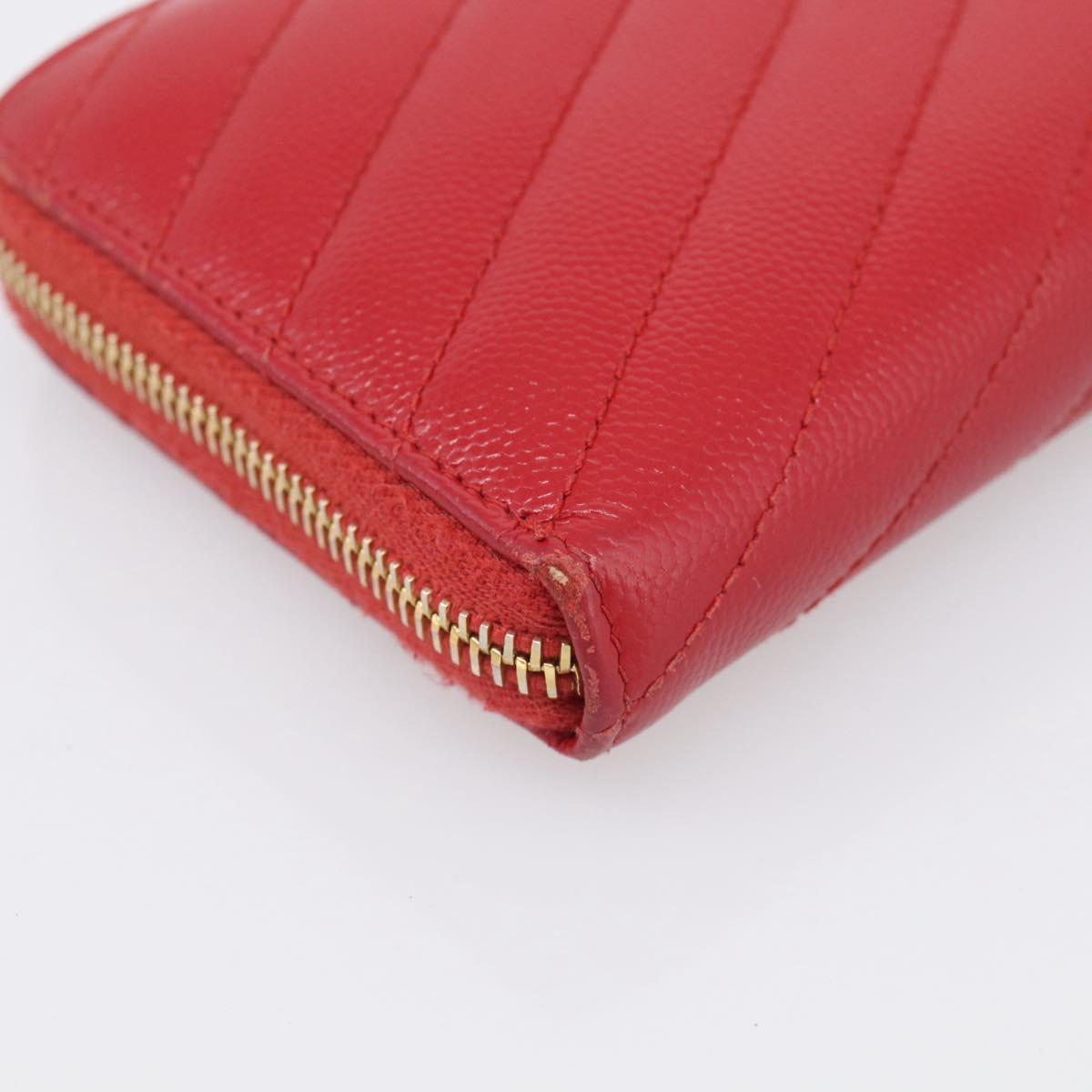 Saint Laurent Long Wallet Leather Red Gold Auth 213041