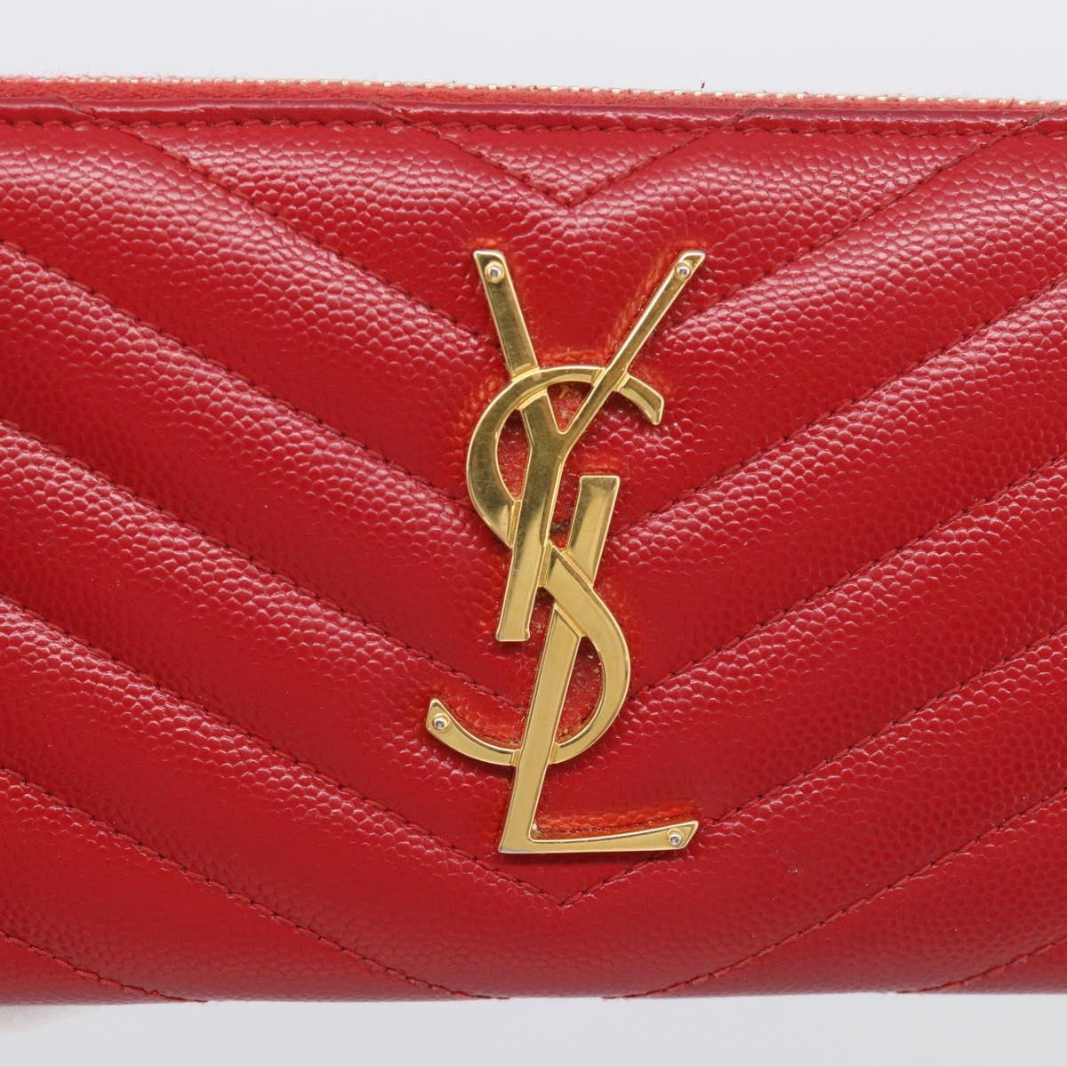 Saint Laurent Long Wallet Leather Red Gold Auth 213041