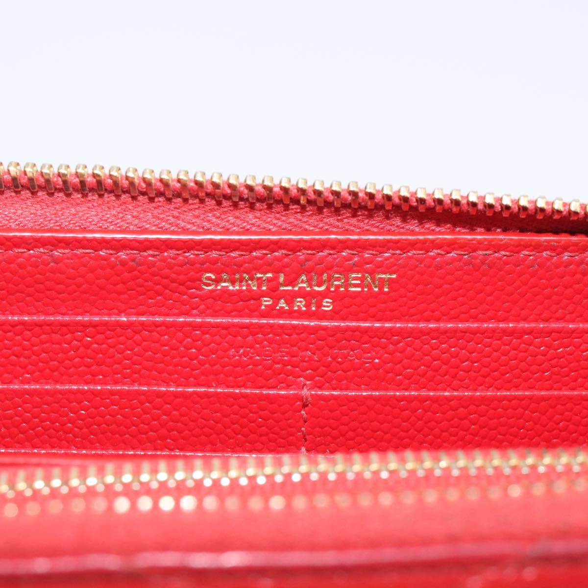 Saint Laurent Long Wallet Leather Red Gold Auth 213041