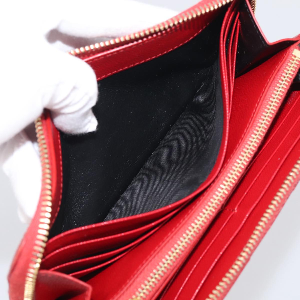 Saint Laurent Long Wallet Leather Red Gold Auth 213041
