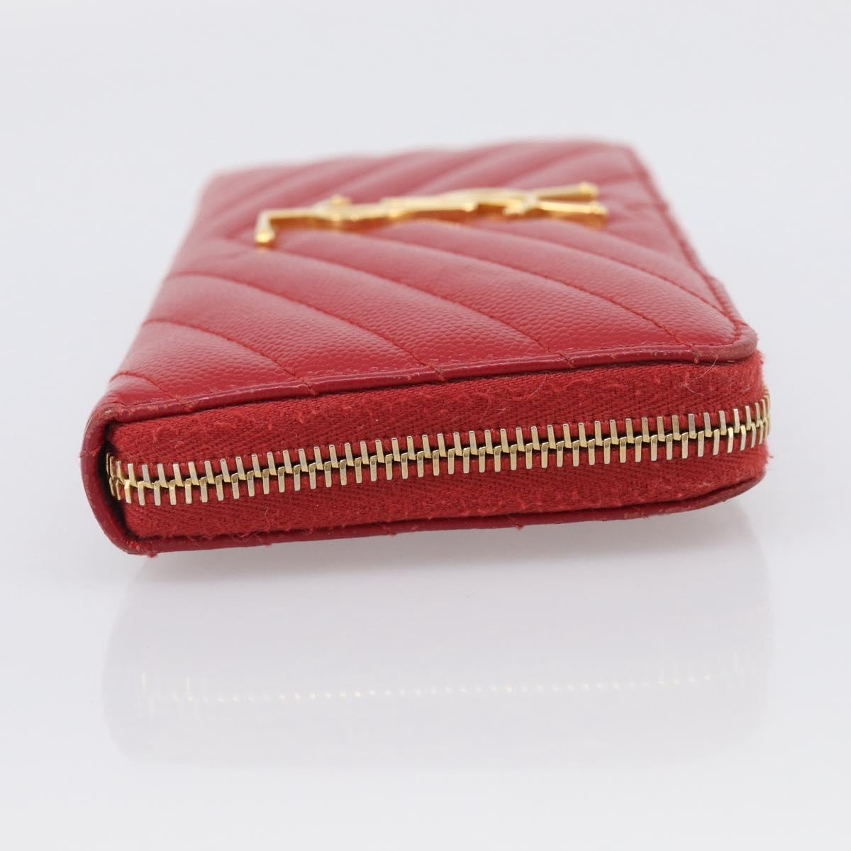 Saint Laurent Long Wallet Leather Red Gold Auth 213041