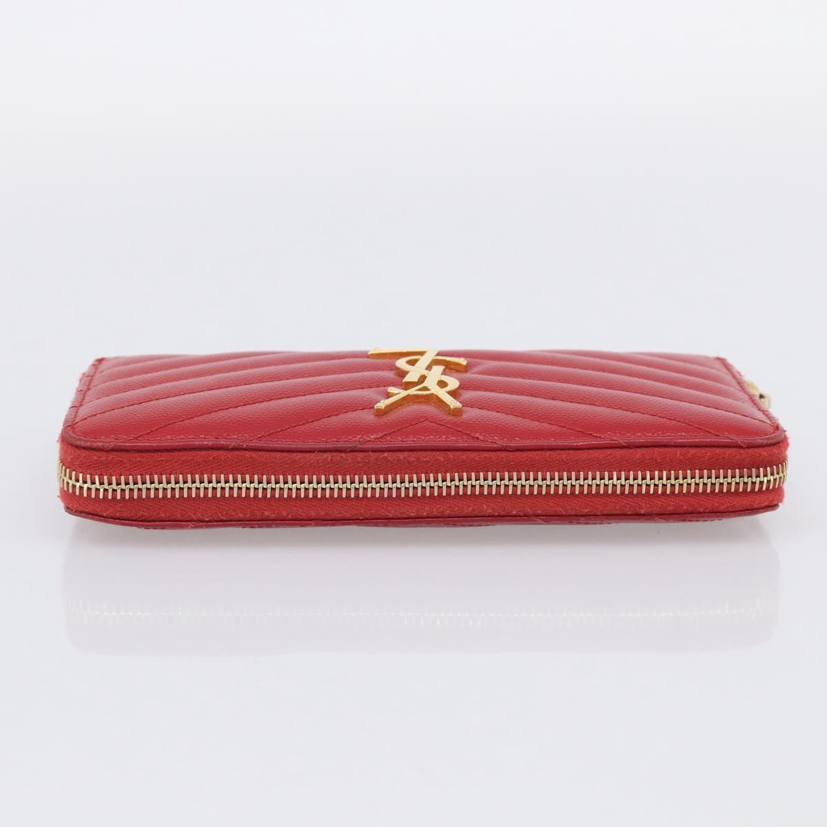 Saint Laurent Long Wallet Leather Red Gold Auth 213041