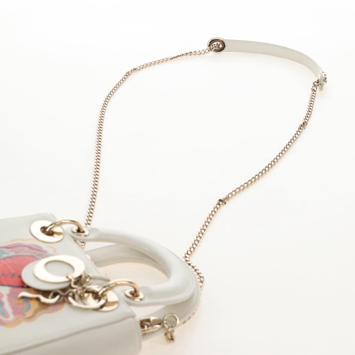 Christian Dior Lady Dior Dioramar Bag Calf Skin 2way White Gold Auth 213042M