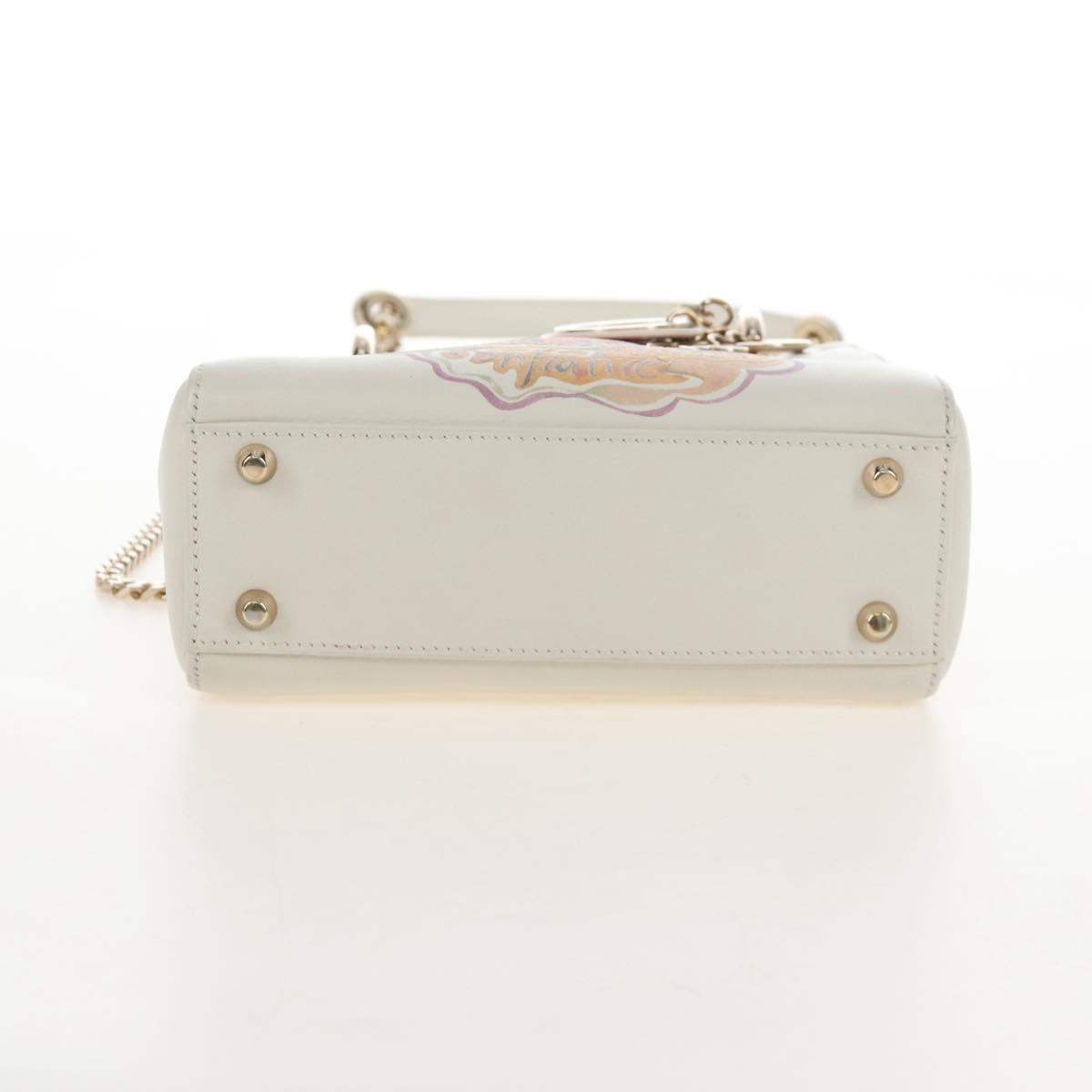 Christian Dior Lady Dior Dioramar Bag Calf Skin 2way White Gold Auth 213042M