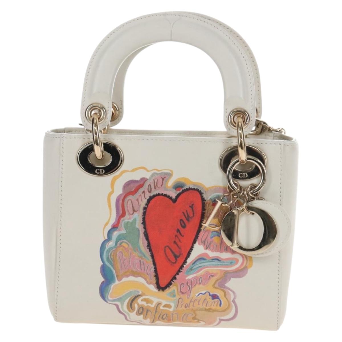Christian Dior Lady Dior Dioramar Bag Calf Skin 2way White Gold Auth 213042M