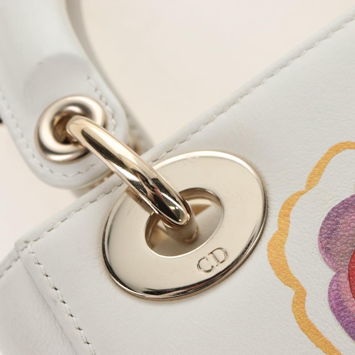 Christian Dior Lady Dior Dioramar Bag Calf Skin 2way White Gold Auth 213042M