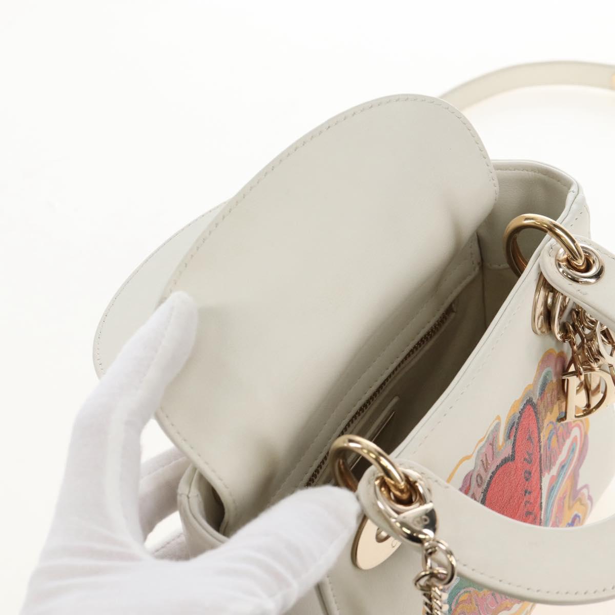 Christian Dior Lady Dior Dioramar Bag Calf Skin 2way White Gold Auth 213042M