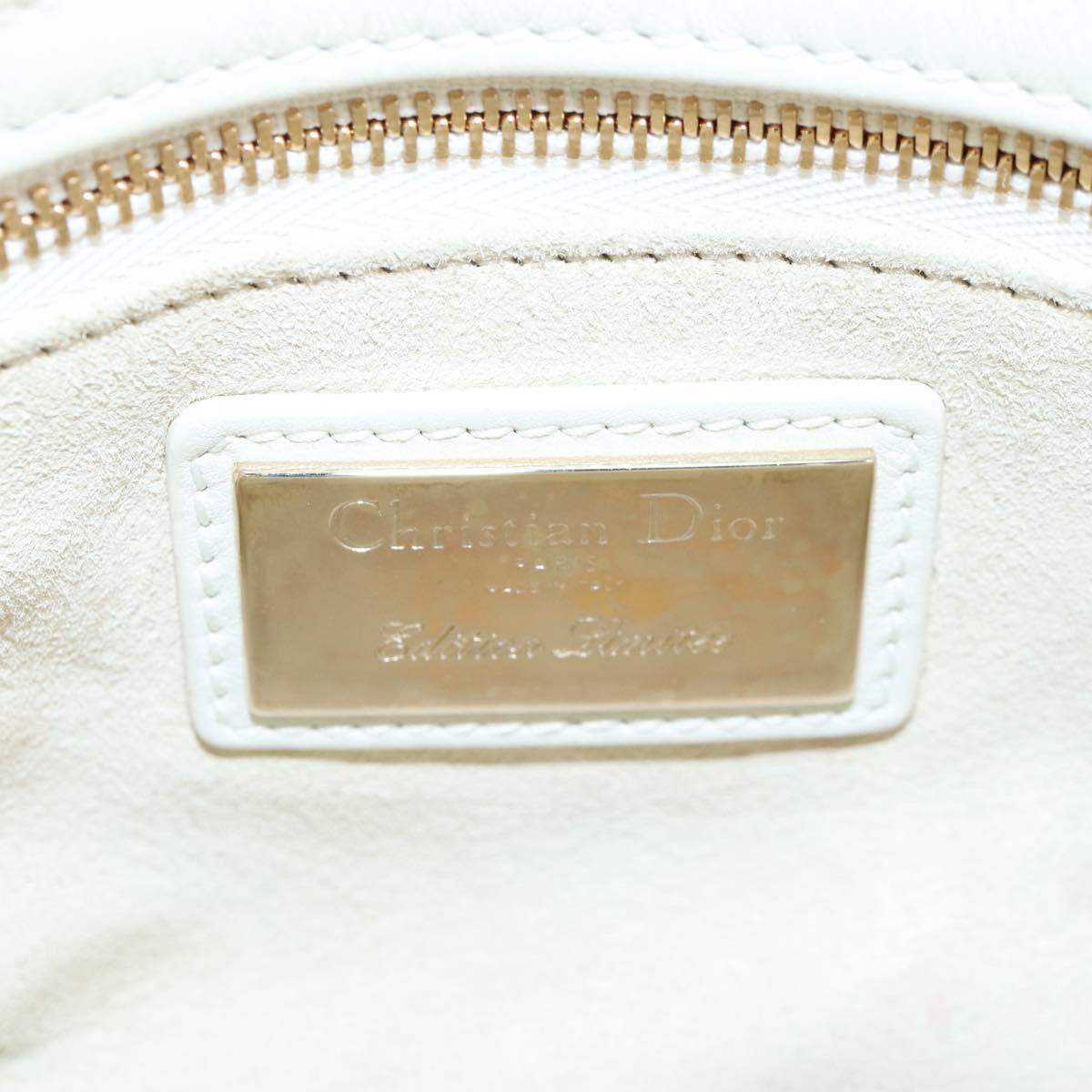 Christian Dior Lady Dior Dioramar Bag Calf Skin 2way White Gold Auth 213042M