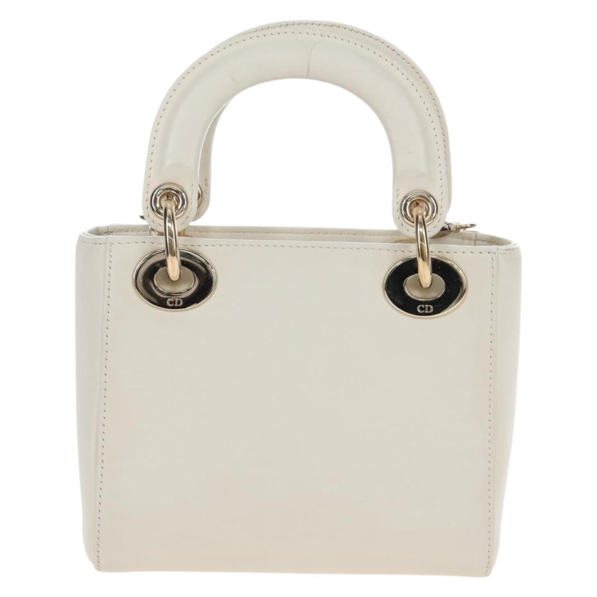 Christian Dior Lady Dior Dioramar Bag Calf Skin 2way White Gold Auth 213042M