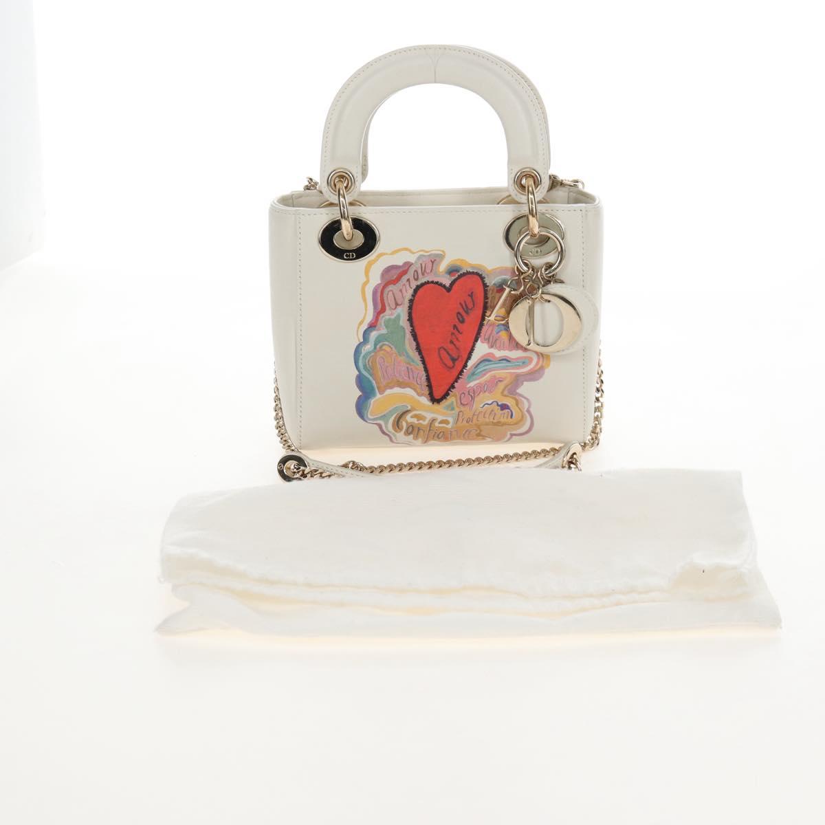 Christian Dior Lady Dior Dioramar Bag Calf Skin 2way White Gold Auth 213042M