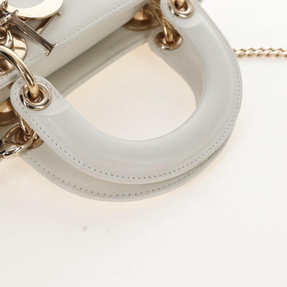 Christian Dior Lady Dior Dioramar Bag Calf Skin 2way White Gold Auth 213042M