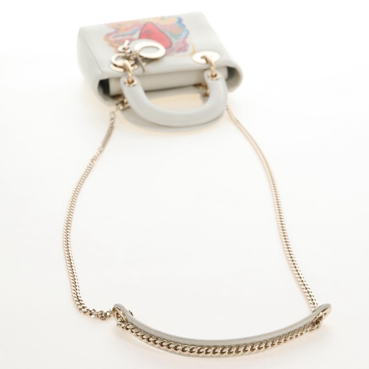 Christian Dior Lady Dior Dioramar Bag Calf Skin 2way White Gold Auth 213042M