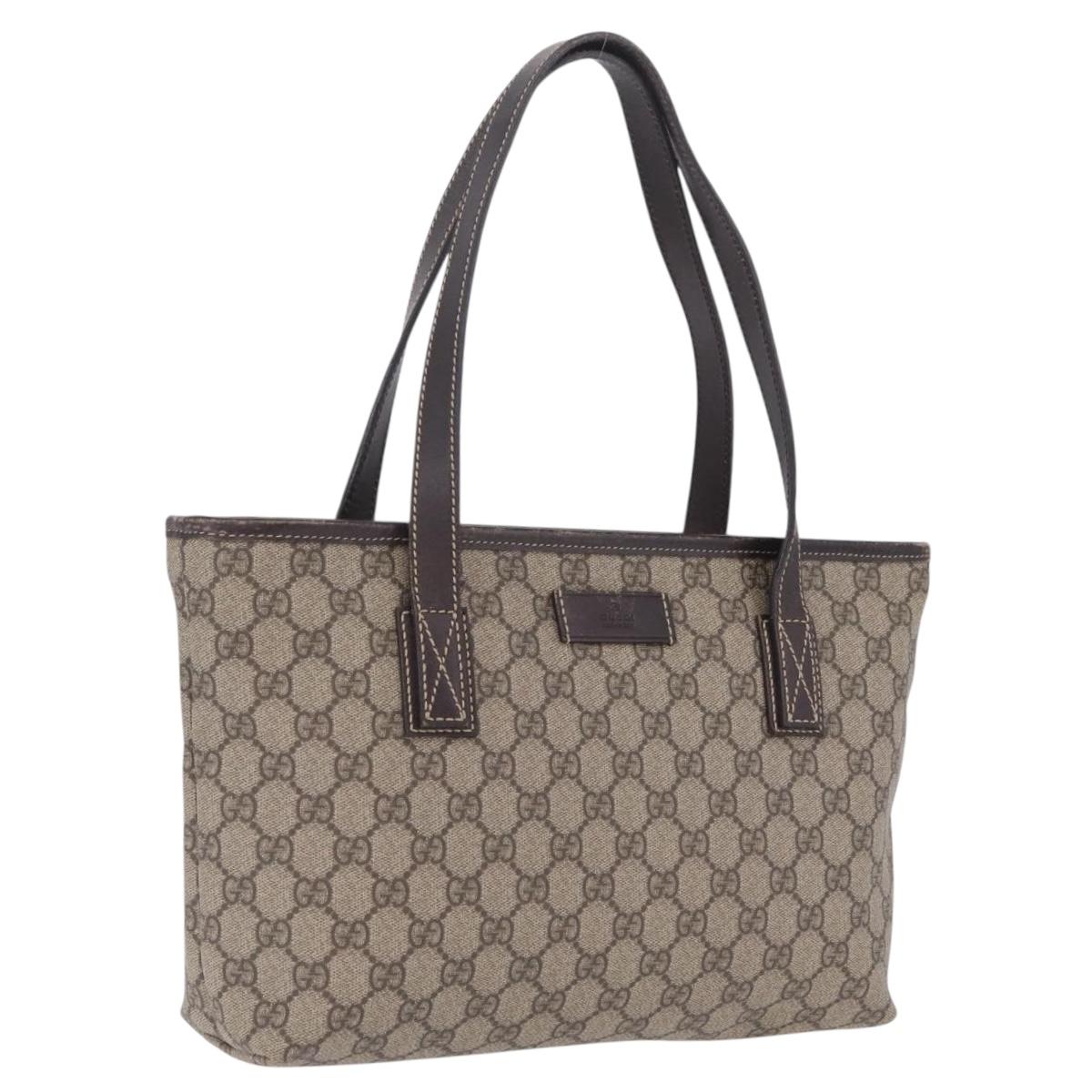 GUCCI GG Supreme Tote Bag PVC Beige Silver 211138 Auth 213046