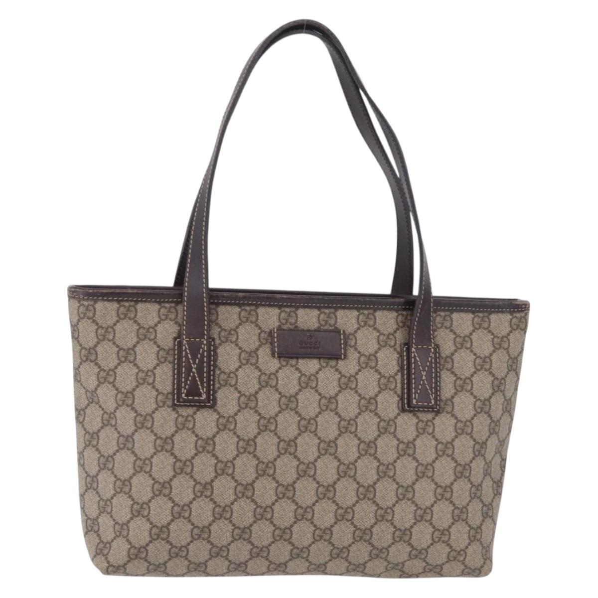 GUCCI GG Supreme Tote Bag PVC Beige Silver 211138 Auth 213046